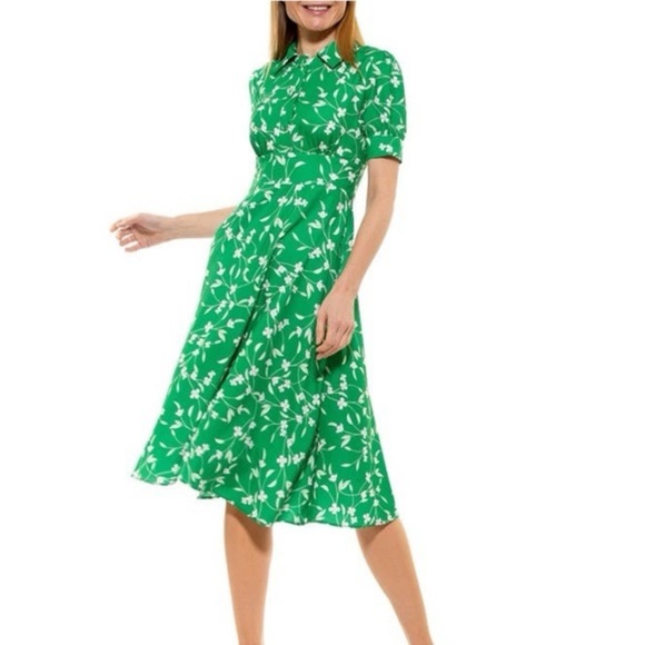 NWT Alexia Admor Emery Cap Sleeve Collared Fit & Flare Green Midi Dress 6 - Picture 1 of 16